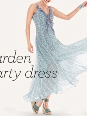 CAbi Garden Party Ruffle Maxi Dress Floral Sleeveless V-neck Lined Flowy Sz 8